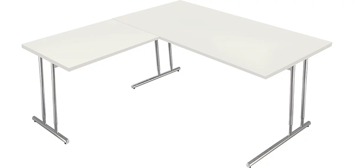 Schreibtisch Toledo, mit Anbautisch, höhenverstellbar, C-Fuß, B 1600 x T 800 mm, weiß