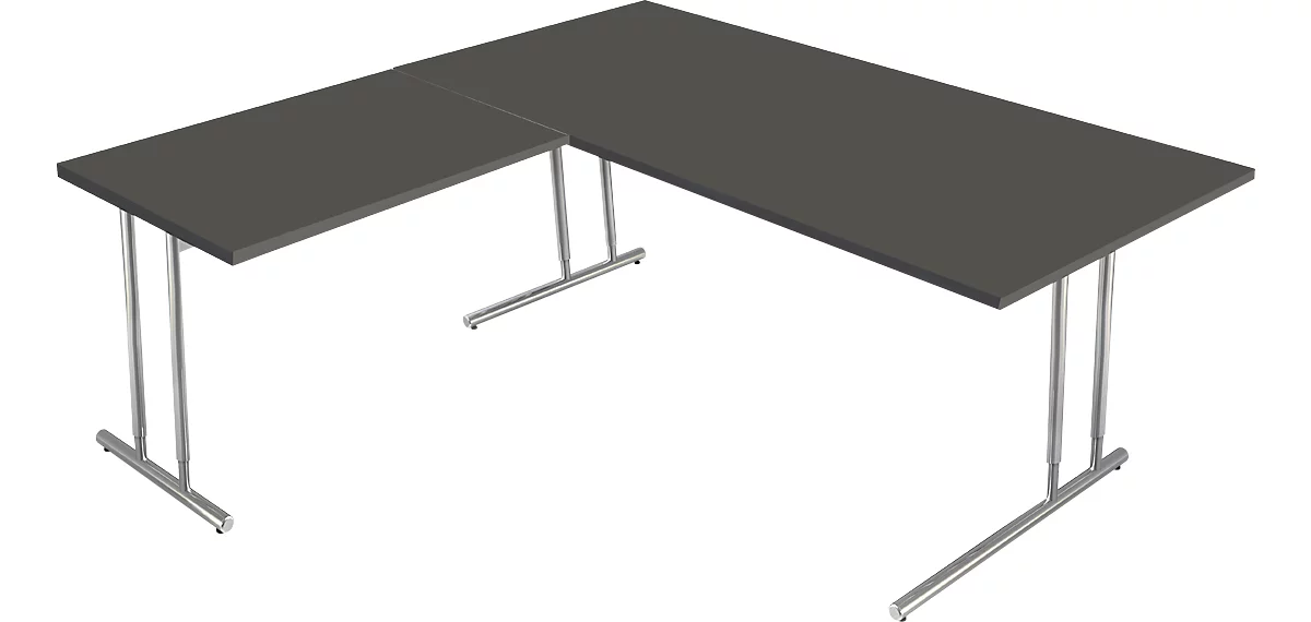 Schreibtisch Toledo, mit Anbautisch, höhenverstellbar, C-Fuß, B 1800 x T 800 mm, anthrazit