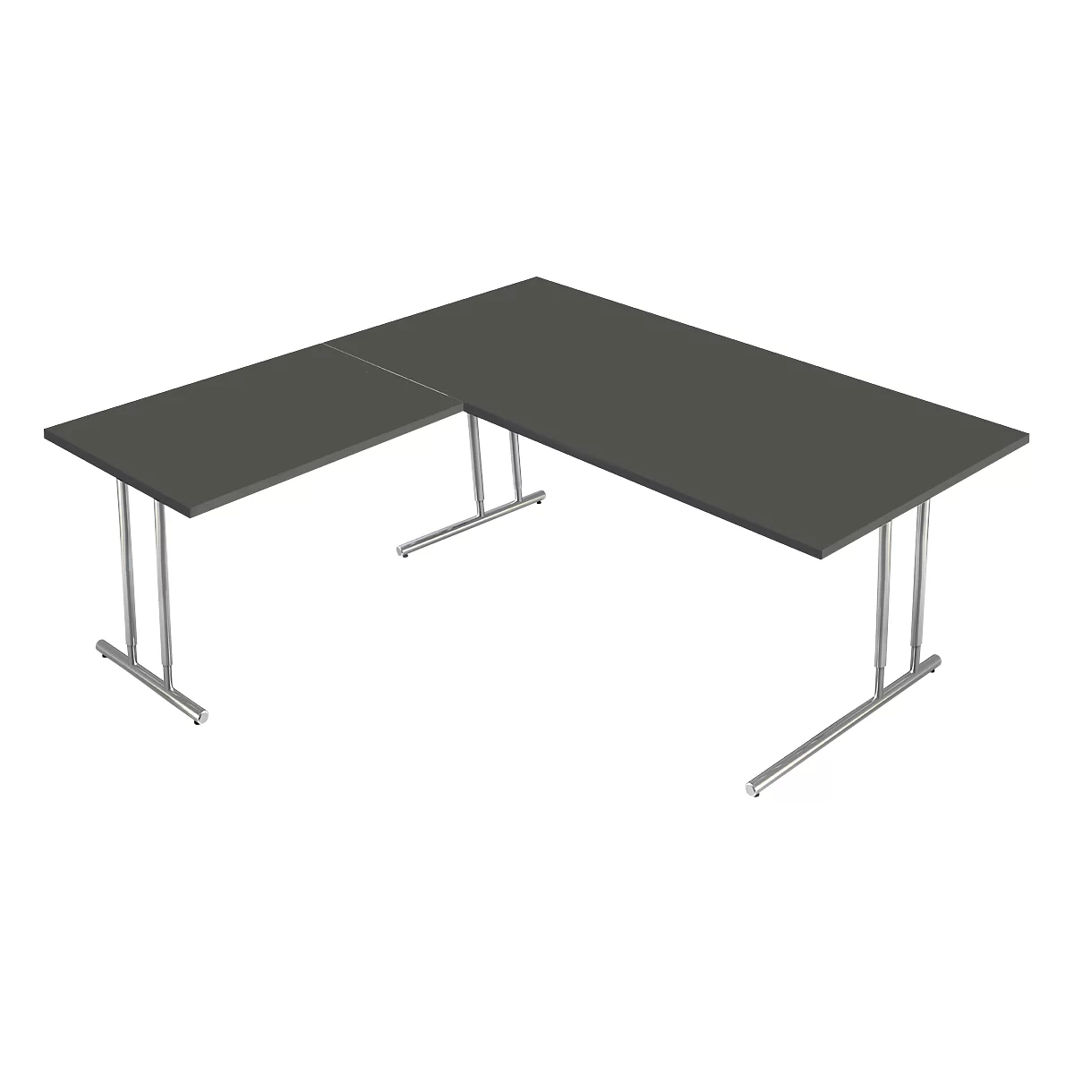 Schreibtisch Toledo, mit Anbautisch, höhenverstellbar, C-Fuß, B 2000 x T 1000 mm, anthrazit