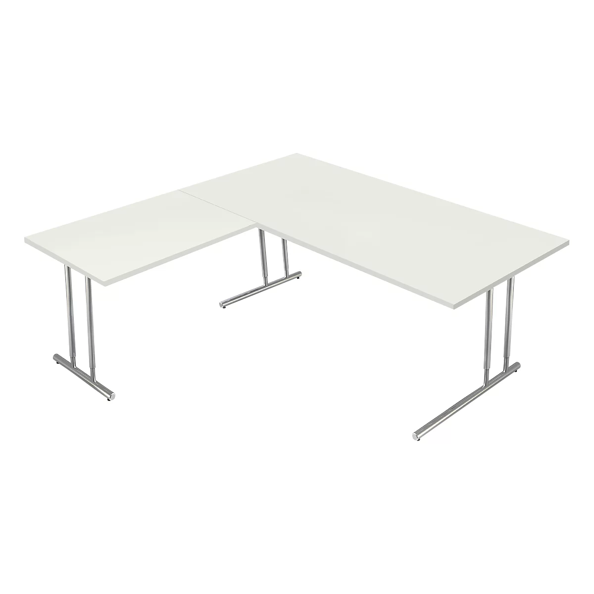 Schreibtisch Toledo, mit Anbautisch, höhenverstellbar, C-Fuß, B 2000 x T 1000 mm, weiß