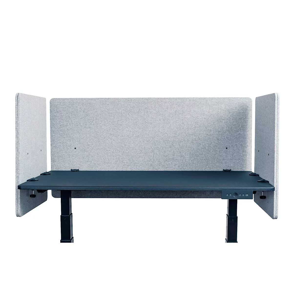 Schreibtisch-Trennwand Luxor, Klammerbefestigung, Schalldämpfung bis 85 %, ca. 3 kg, B 600 x T 20 x H 600 mm, PET & Stahl, hellgrau