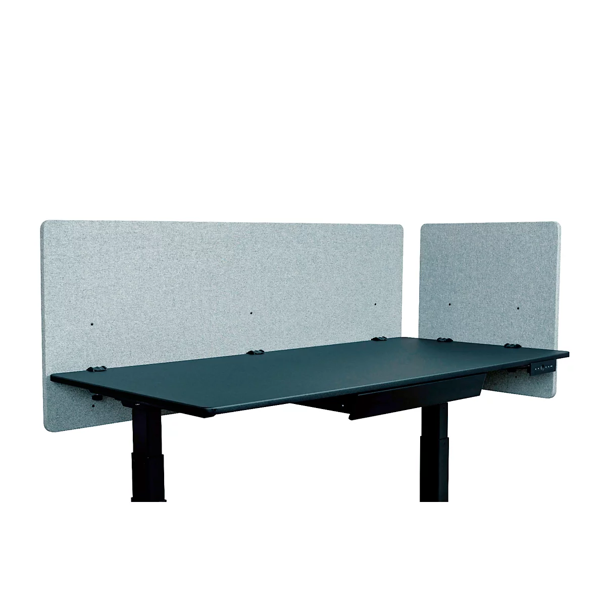 Schreibtisch-Trennwand Luxor, Klammerbefestigung, Schalldämpfung bis 85 %, ca. 3 kg, B 600 x T 20 x H 600 mm, PET & Stahl, hellgrau