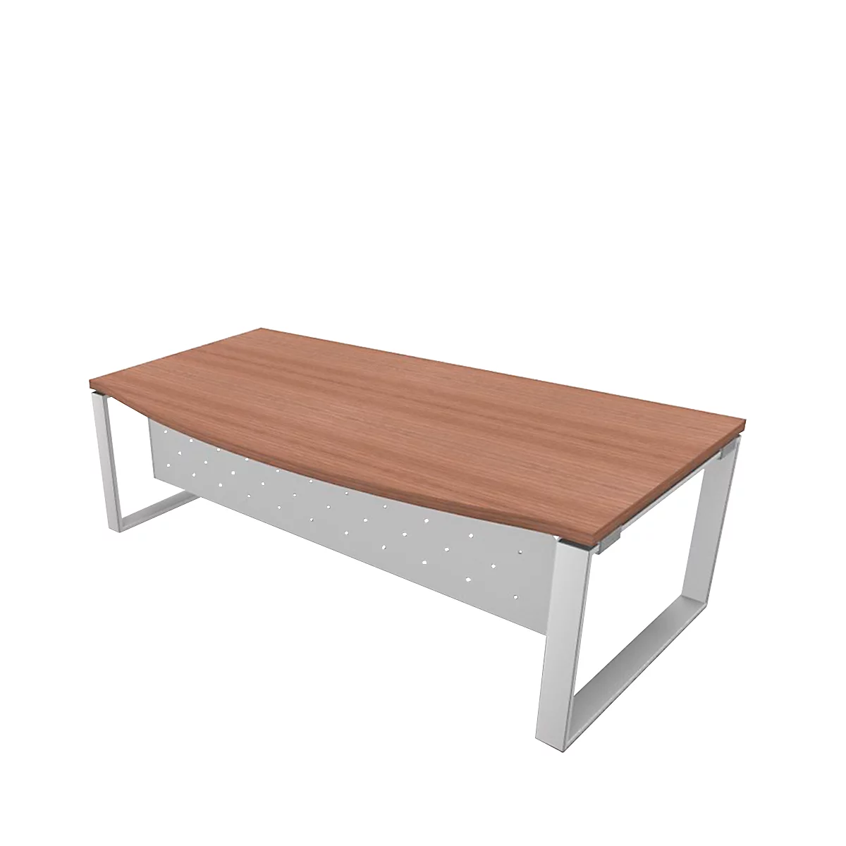 Schreibtisch X-TIME-WORK, Kufengestell, Rundbogen, B 2000 x T 900 x H 740 mm, Nuss-Canaletto-Dekor/Weiß