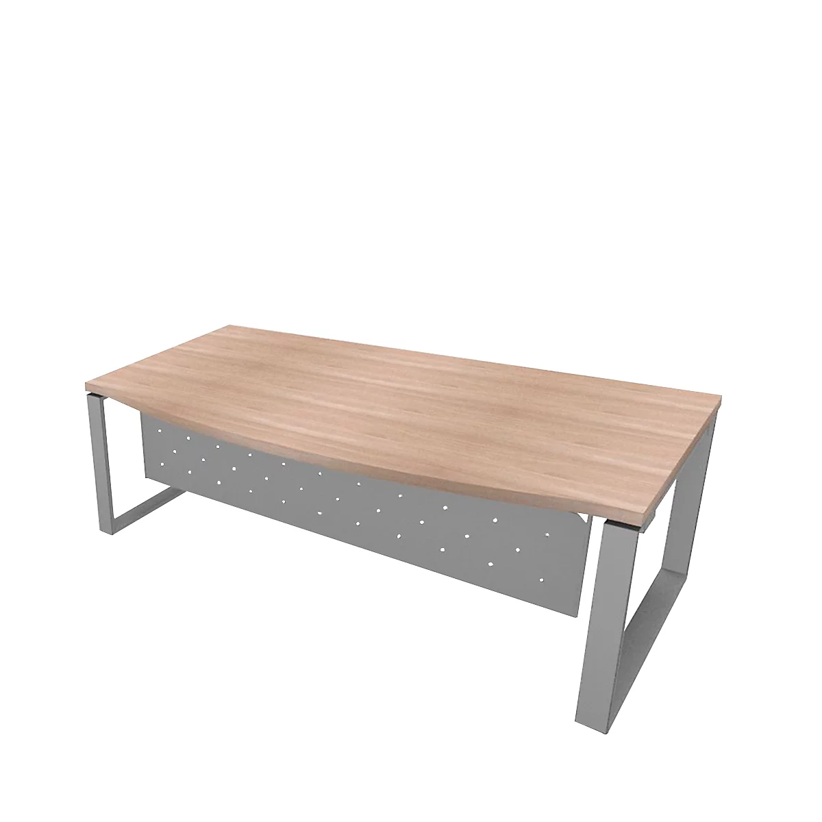 Schreibtisch X-TIME-WORK, Kufengestell, Rundbogen, B 2000 x T 900 x H 740 mm, Ulme/Alu