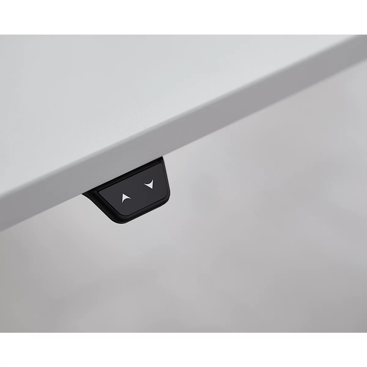 Schreibtisch, zweistufig elektrisch höhenverstellbar, T-Fuß Rundrohr, B 1600 x T 800 x H 634-1294 mm, weiß/weißaluminium