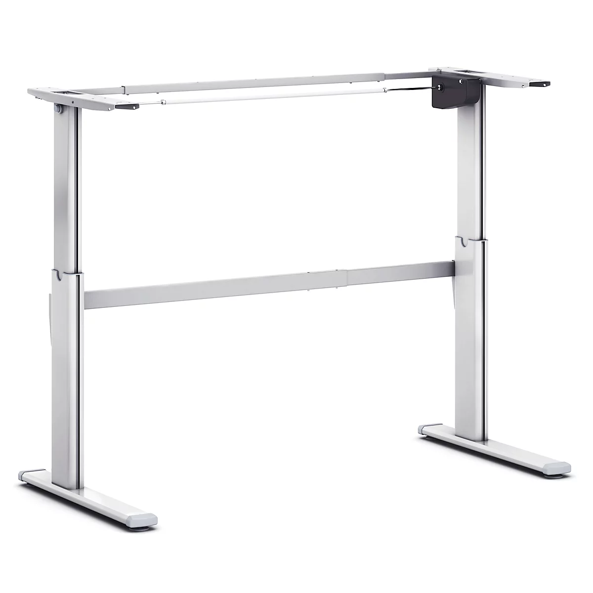Schreibtischgestell Standard, für Tischbreiten 1200-1800 mm, elektrisch höhenverstellbar, H 725-1185 mm, C-Fuß, weißaluminium