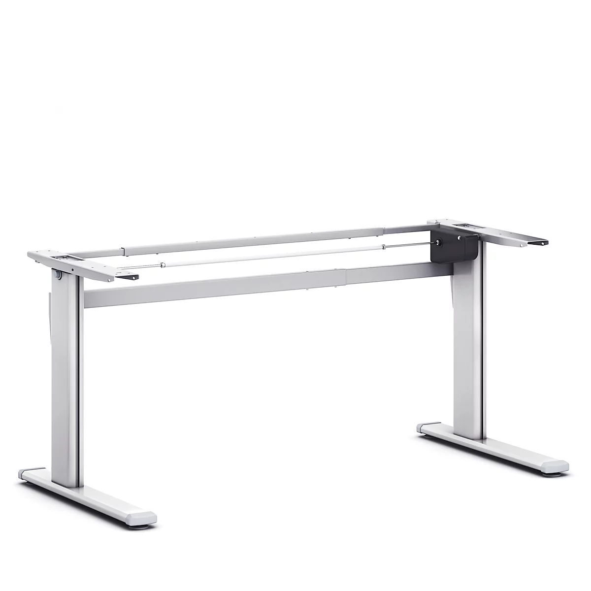 Schreibtischgestell Standard, für Tischbreiten 1200-1800 mm, elektrisch höhenverstellbar, H 725-1185 mm, C-Fuß, weißaluminium