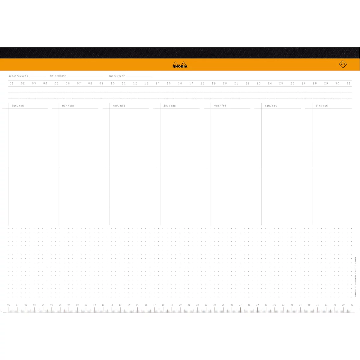 Schreibunterlage Rhodia, Wochenkalender, Leinenrücken, 60 Blatt mikroperforiert, A3 309 x 420 mm