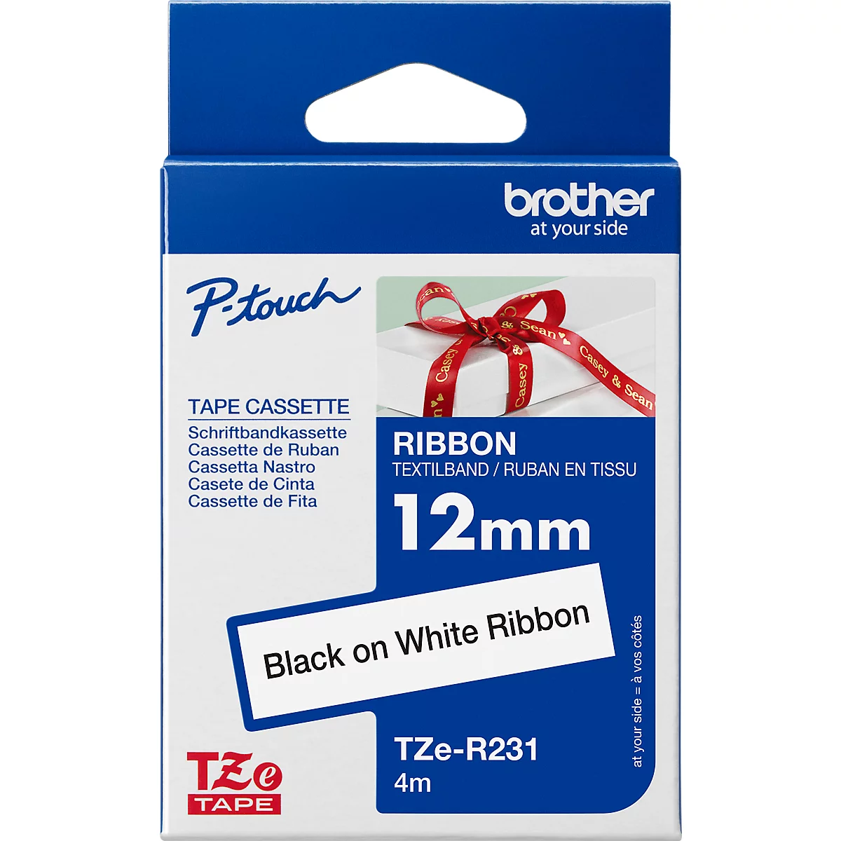 Schriftband TZe-R231 12 mm, weiss/schwarz