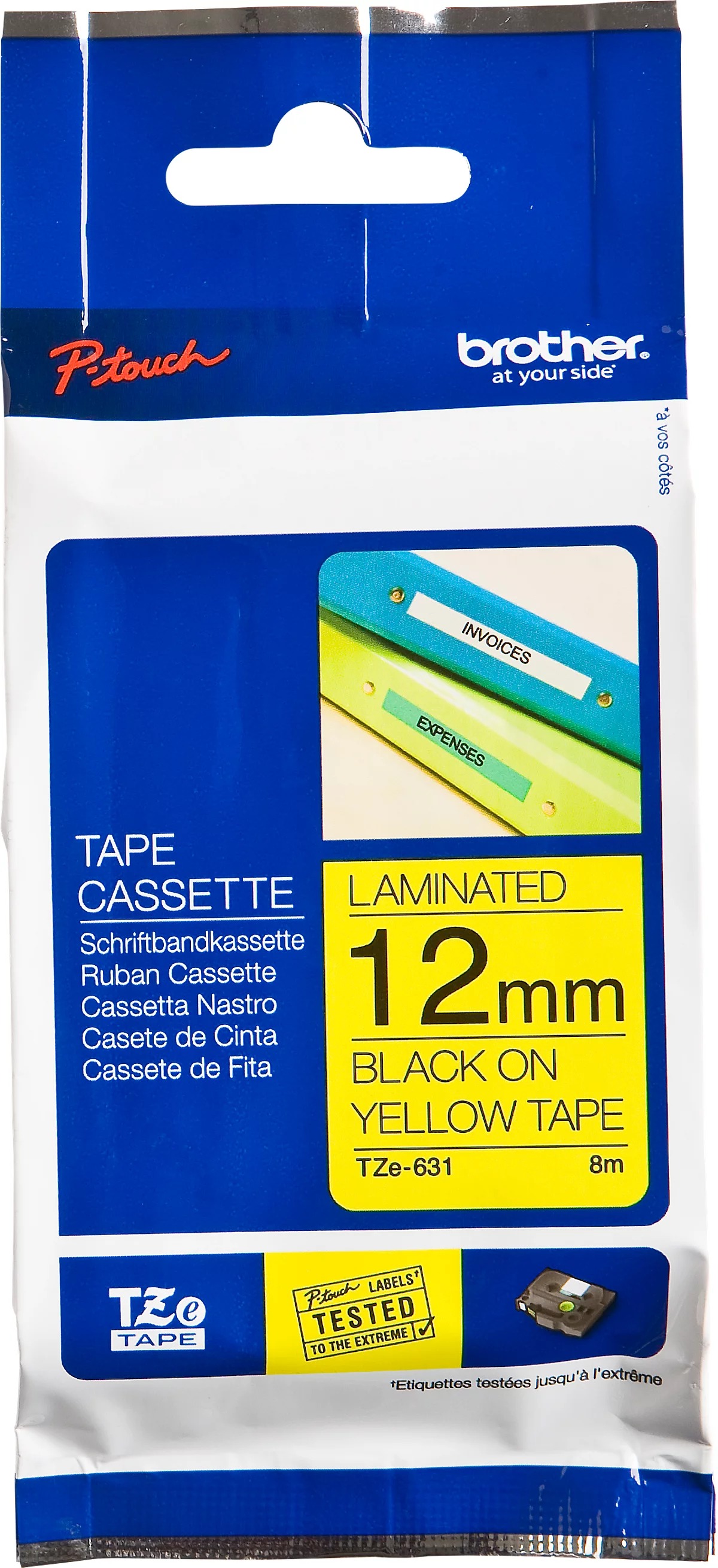 Schriftbandkassette Brother TZe-631, selbstklebend, L 8 m x B 12 mm, gelb/schwarz