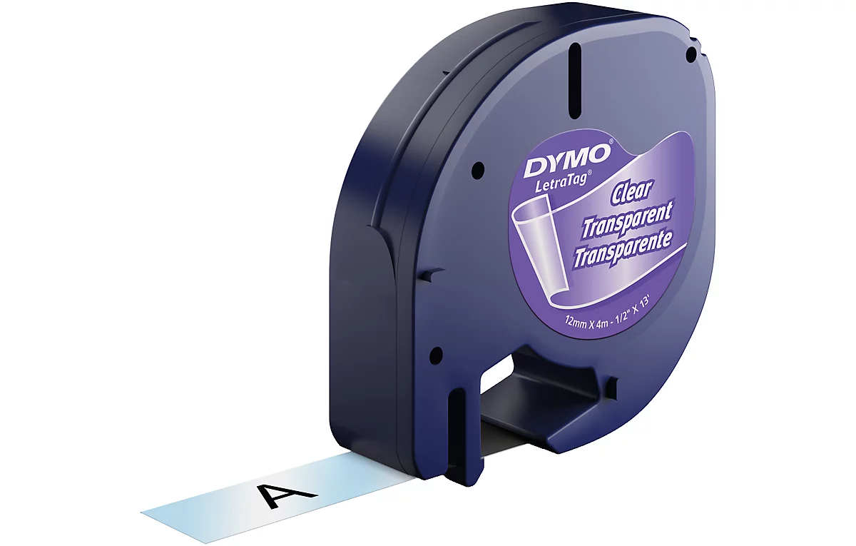 Schriftbandkassette für DYMO® Letra Tag, Kunststoff, 12mm, transparent