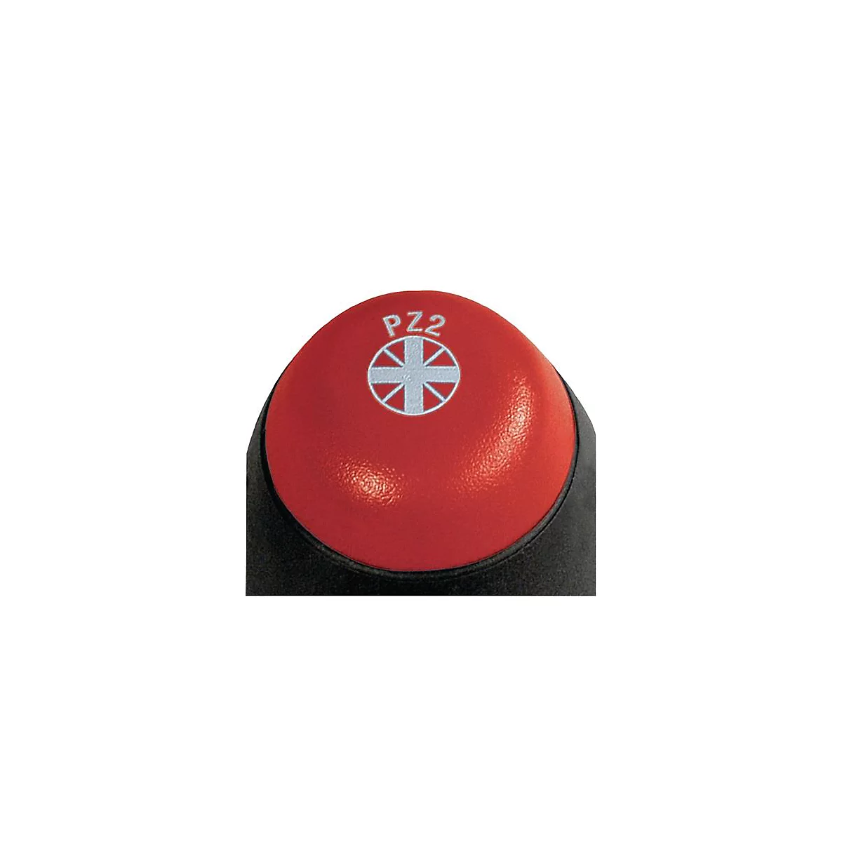 Rode schroevendraaierkop met wit Union Jack logo en PZ2 belettering.