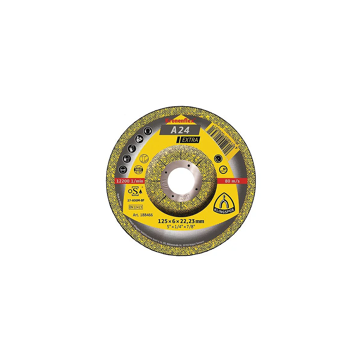 Schruppscheibe A 24 Extra D180xS6mm gekr.STA Bohr.22,23mm KLINGSPOR