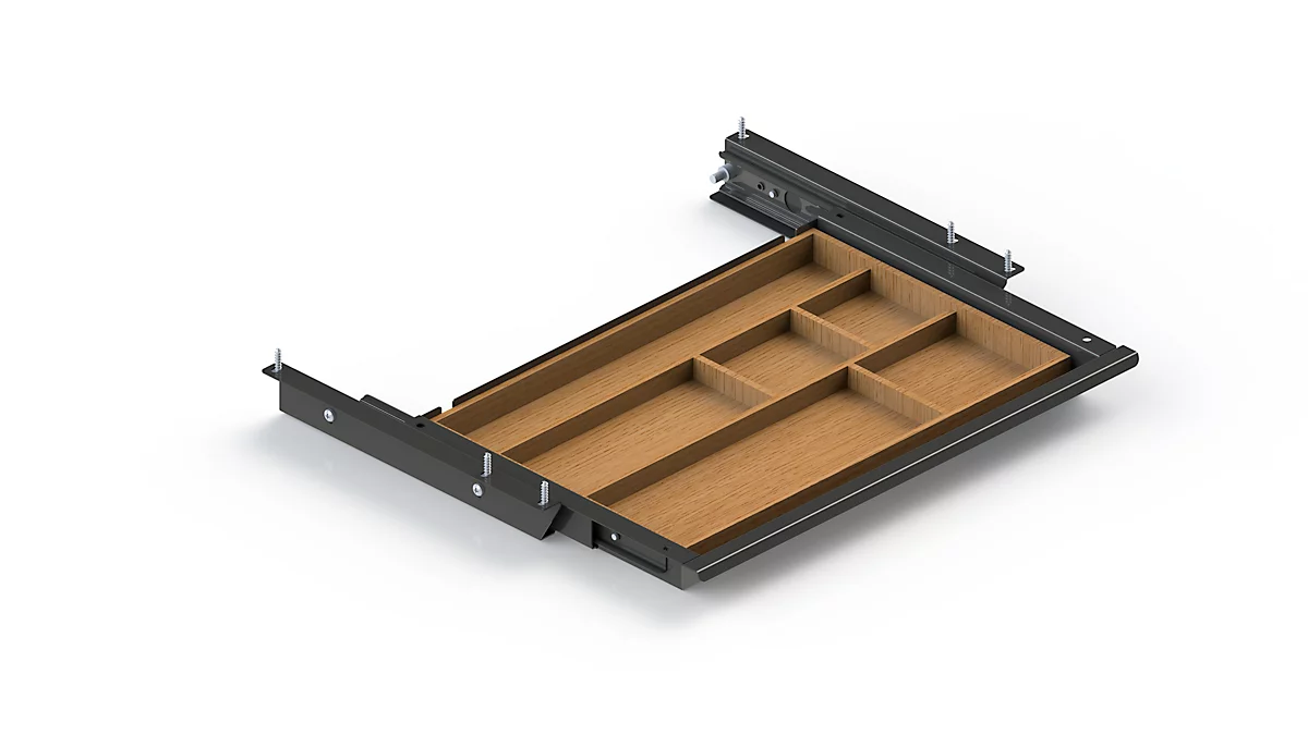 Schublade für elektrisch höhenverstellbaren Schreibtisch Elements, Metall mit Bambus-Inlay, B 424,6 x T 264,5 x H 36,5 mm, schwarz