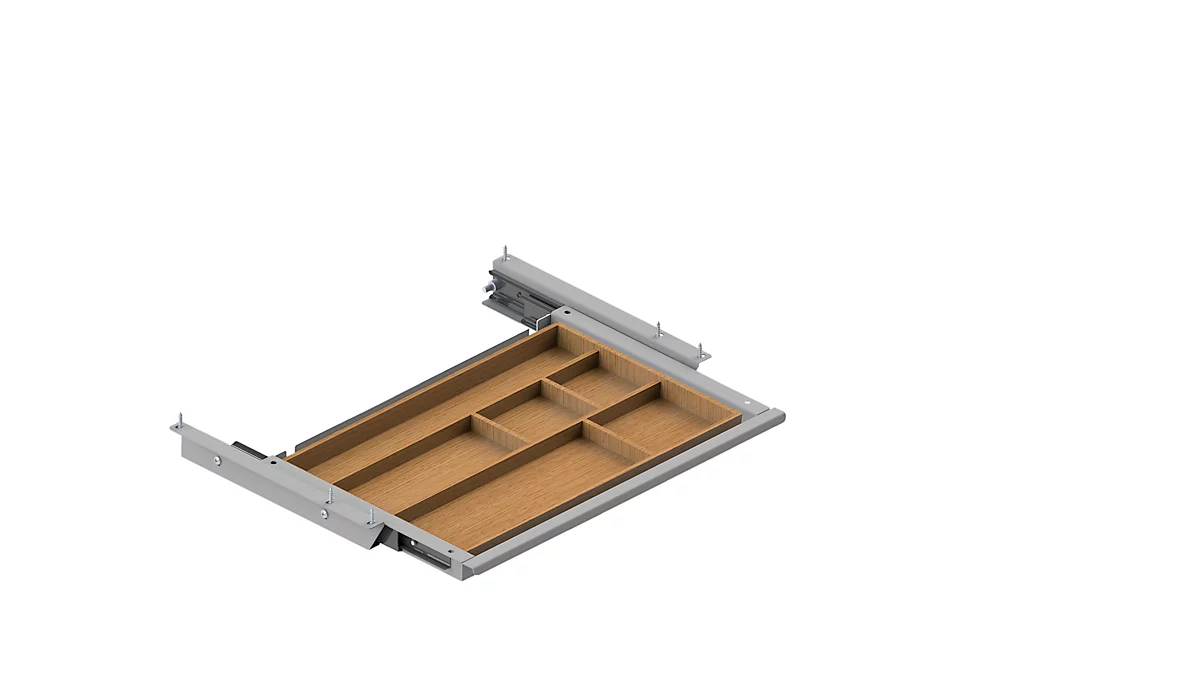 Schublade für elektrisch höhenverstellbaren Schreibtisch Elements, Metall mit Bambus-Inlay, B 424,6 x T 264,5 x H 36,5 mm, silber