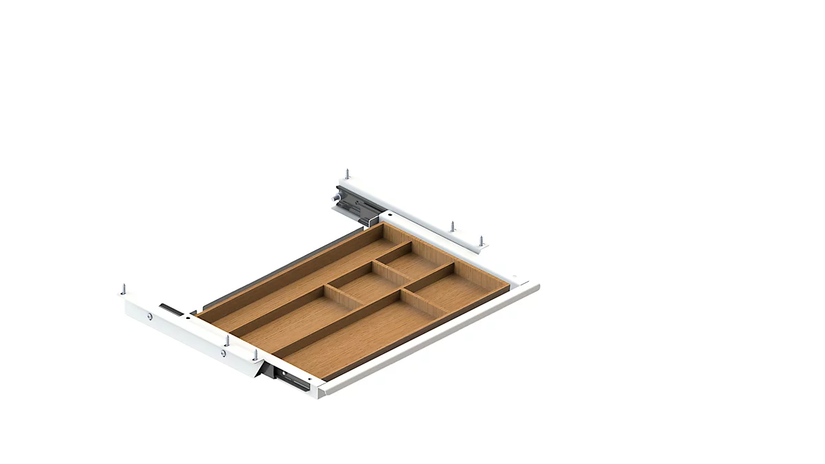 Schublade für elektrisch höhenverstellbaren Schreibtisch Elements, Metall mit Bambus-Inlay, B 424,6 x T 264,5 x H 36,5 mm, weiß