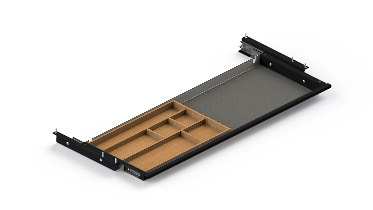 Schublade für elektrisch höhenverstellbaren Schreibtisch Elements, Metall mit Bambus-Inlay, B 759,6 x T 264,5 x H 36,5 mm, schwarz