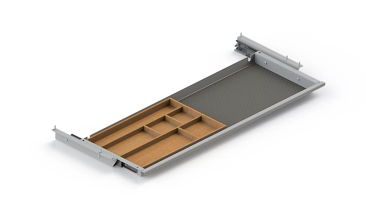 Schublade für elektrisch höhenverstellbaren Schreibtisch Elements, Metall mit Bambus-Inlay, B 759,6 x T 264,5 x H 36,5 mm, silber