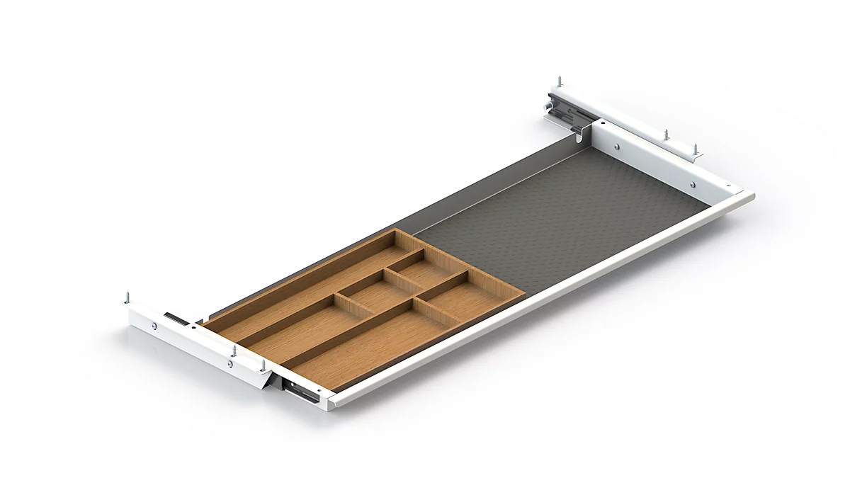 Schublade für elektrisch höhenverstellbaren Schreibtisch Elements, Metall mit Bambus-Inlay, B 759,6 x T 264,5 x H 36,5 mm, weiß