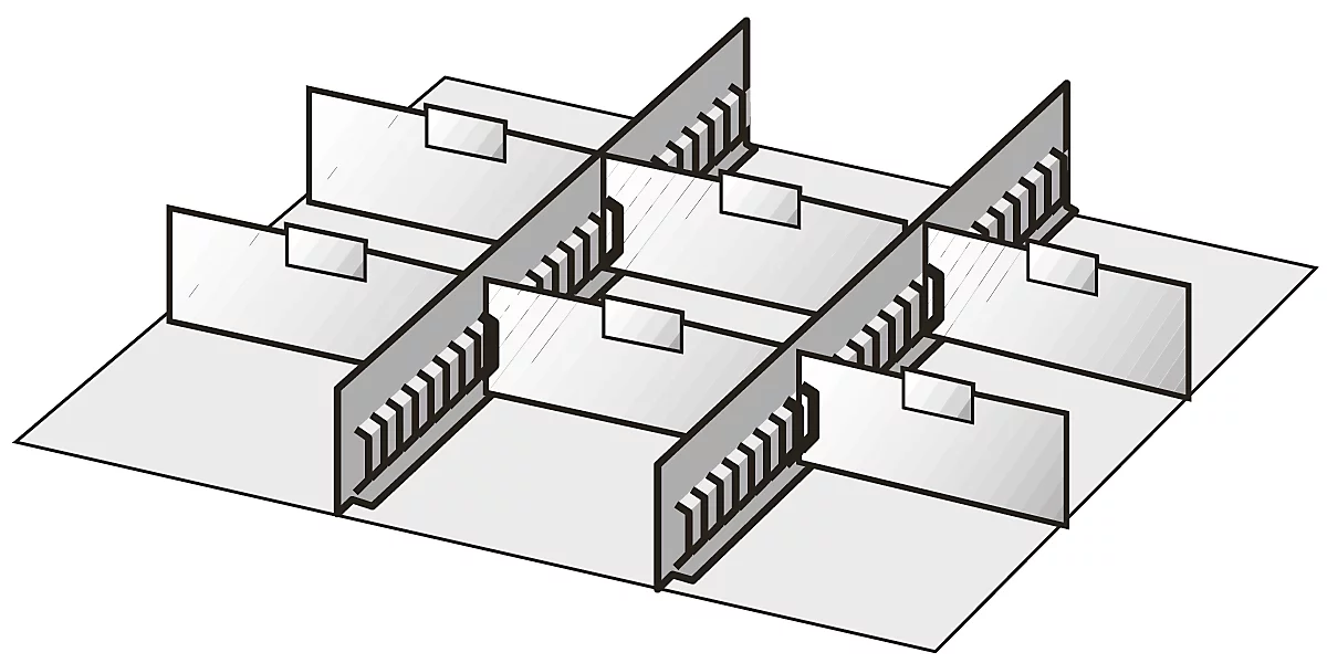Schubladen-Unterteilungen, 2 Zwischenstege/6 Trennwände, 100mm