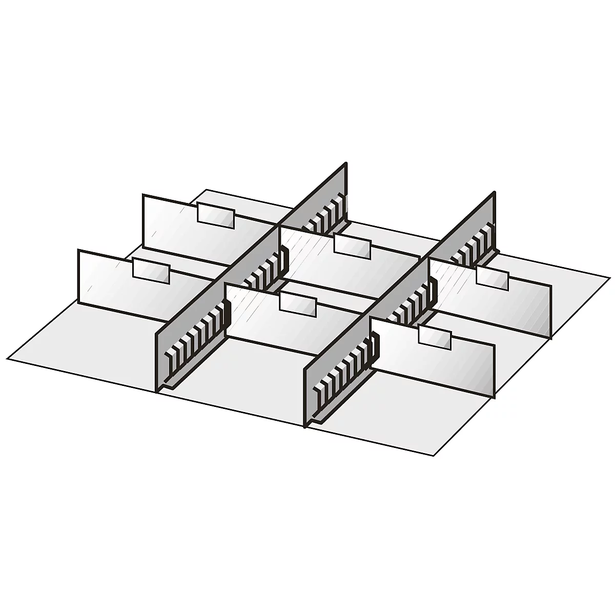 Schubladen-Unterteilungen, 2 Zwischenstege/6 Trennwände, 50mm, Stahlblech