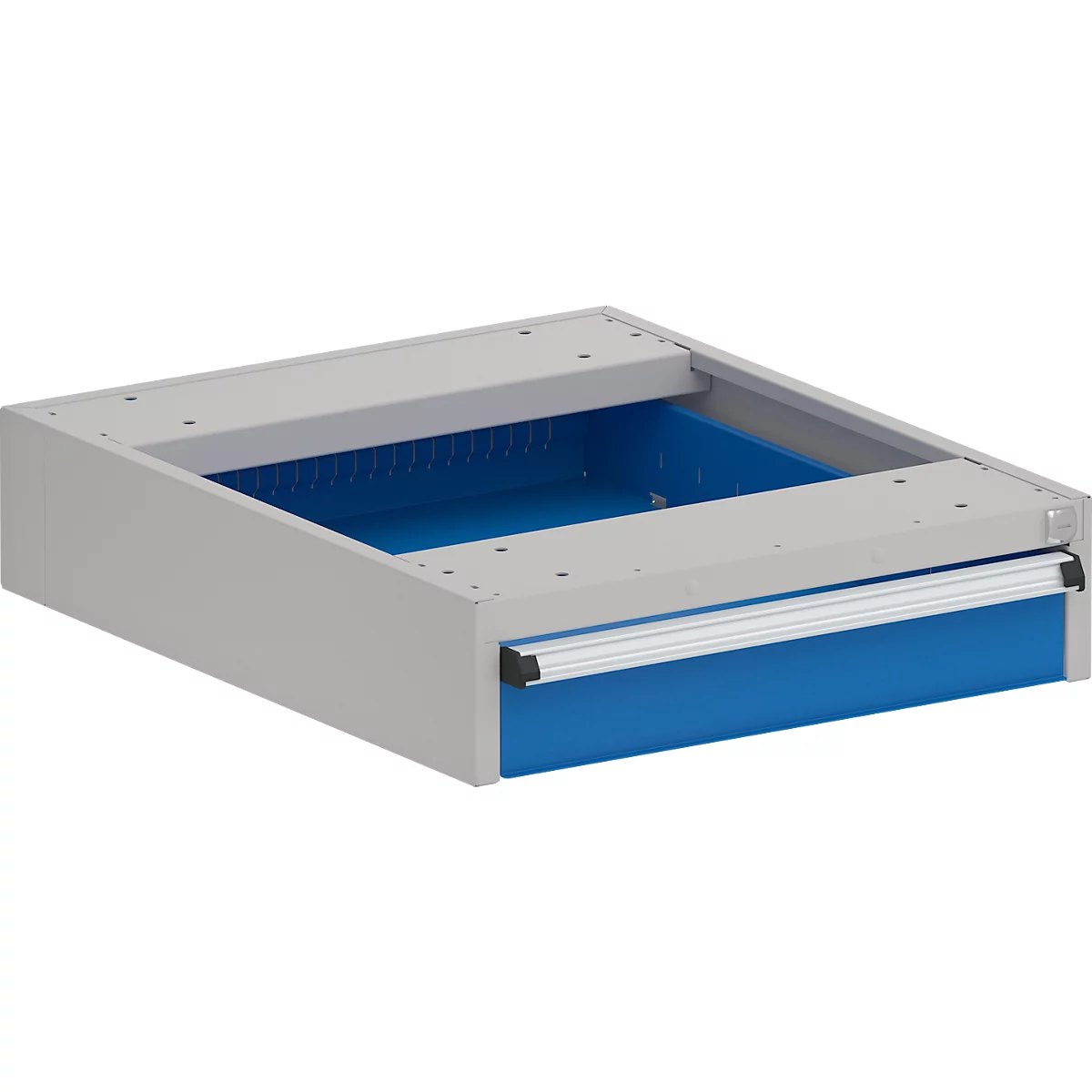 Schubladenblock Treston 53/14, 1 abschliessbarer Schub, bis 60 kg, B 530 x T 640 x H 140 mm, Stahl, lichtgrau RAL 7035/brillantblau RAL 5007