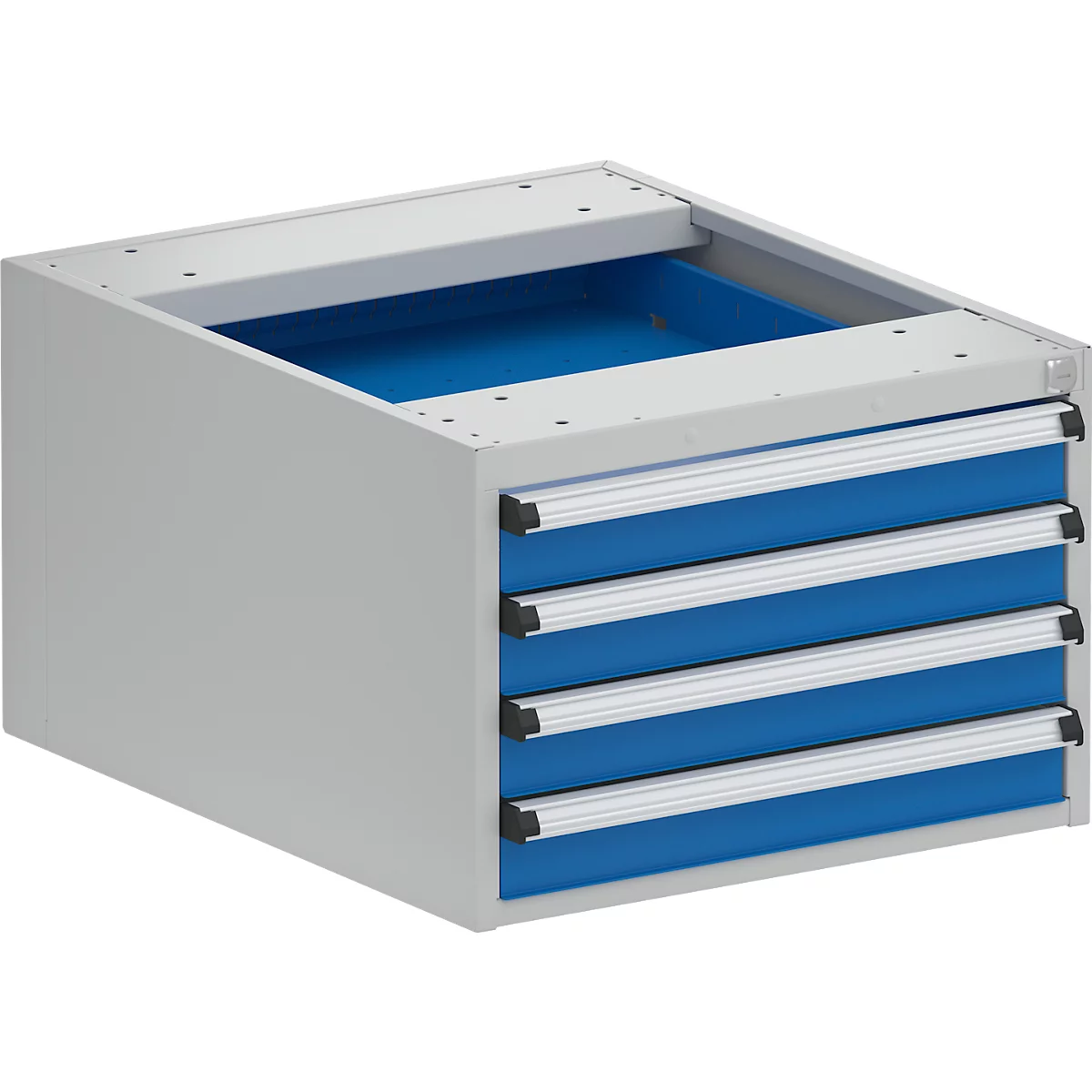 Schubladenblock Treston 53/36-1, 4 abschließbare Schübe, bis 200 kg, B 530 x T 640 x H 360 mm, Stahl, lichtgrau RAL 7035/brillantblau RAL 5007