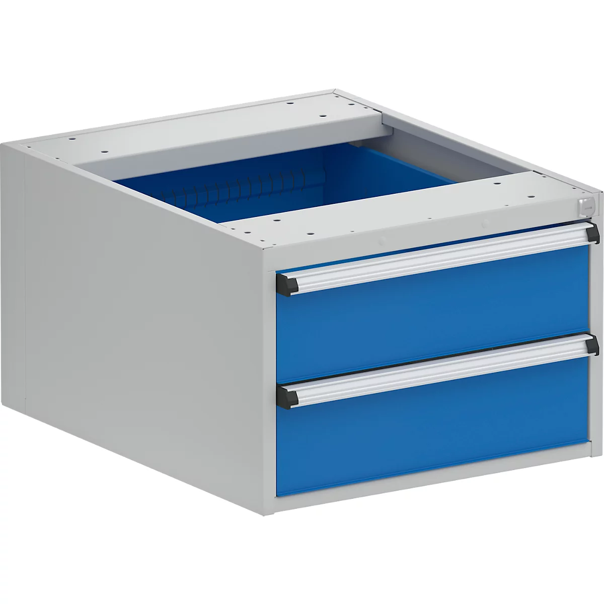 Schubladenblock Treston 53/36-3, 2 abschliessbare Schübe, bis 200 kg, B 530 x T 640 x H 360 mm, Stahl, lichtgrau RAL 7035/brillantblau RAL 5007