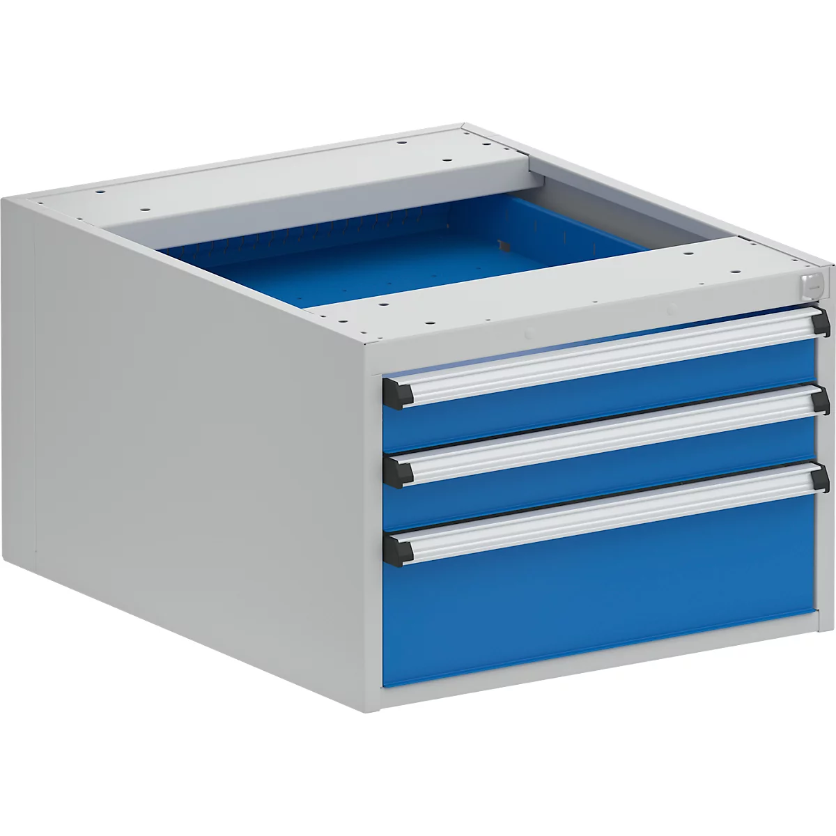 Schubladenblock Treston 53/36-4, 3 abschließbare Schübe, bis 200 kg, B 530 x T 640 x H 360 mm, Stahl, lichtgrau RAL 7035/brillantblau RAL 5007