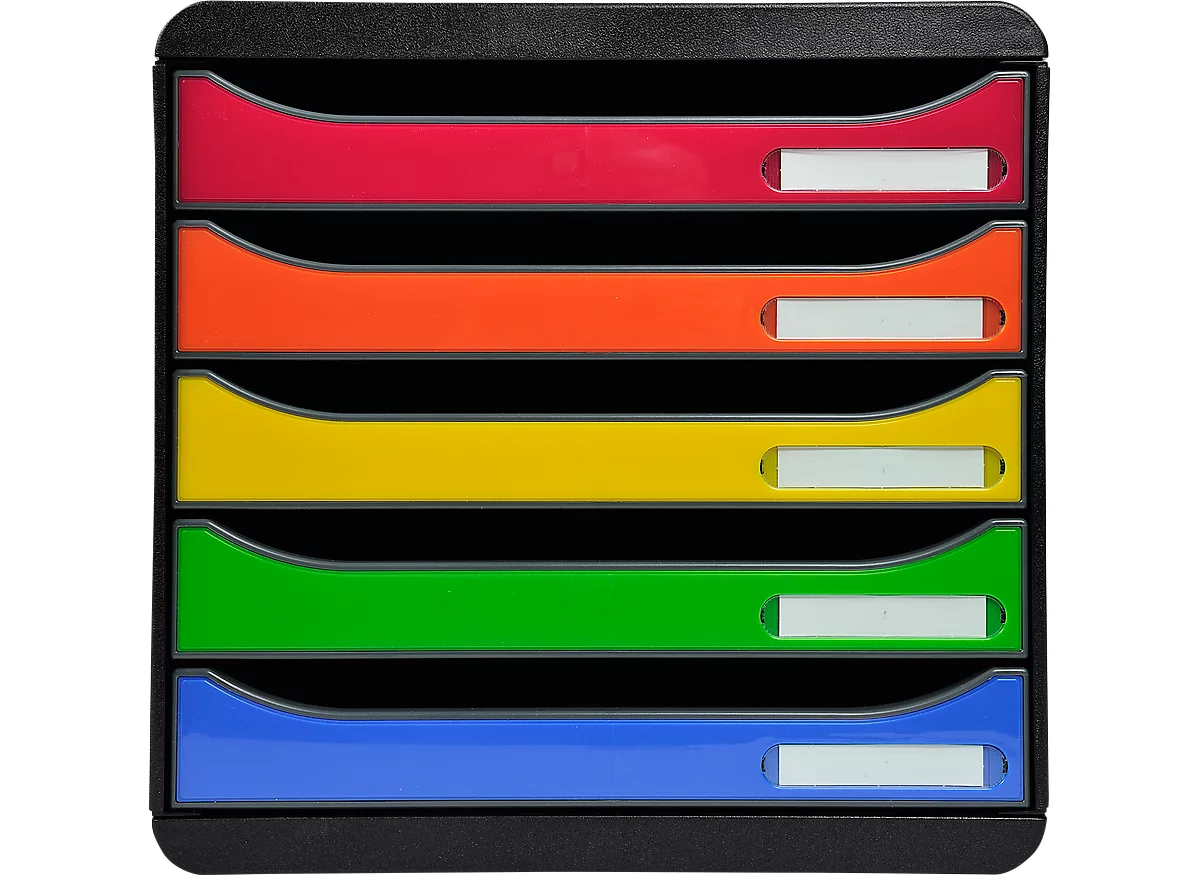 Schubladenbox BIG-BOX PLUS, A4+, 5 halboffene Schübe mit Auszugsstopp, Griffmulde & Etikettenhalter, Etiketten, Blauer Engel, Kunststoff, harlekin