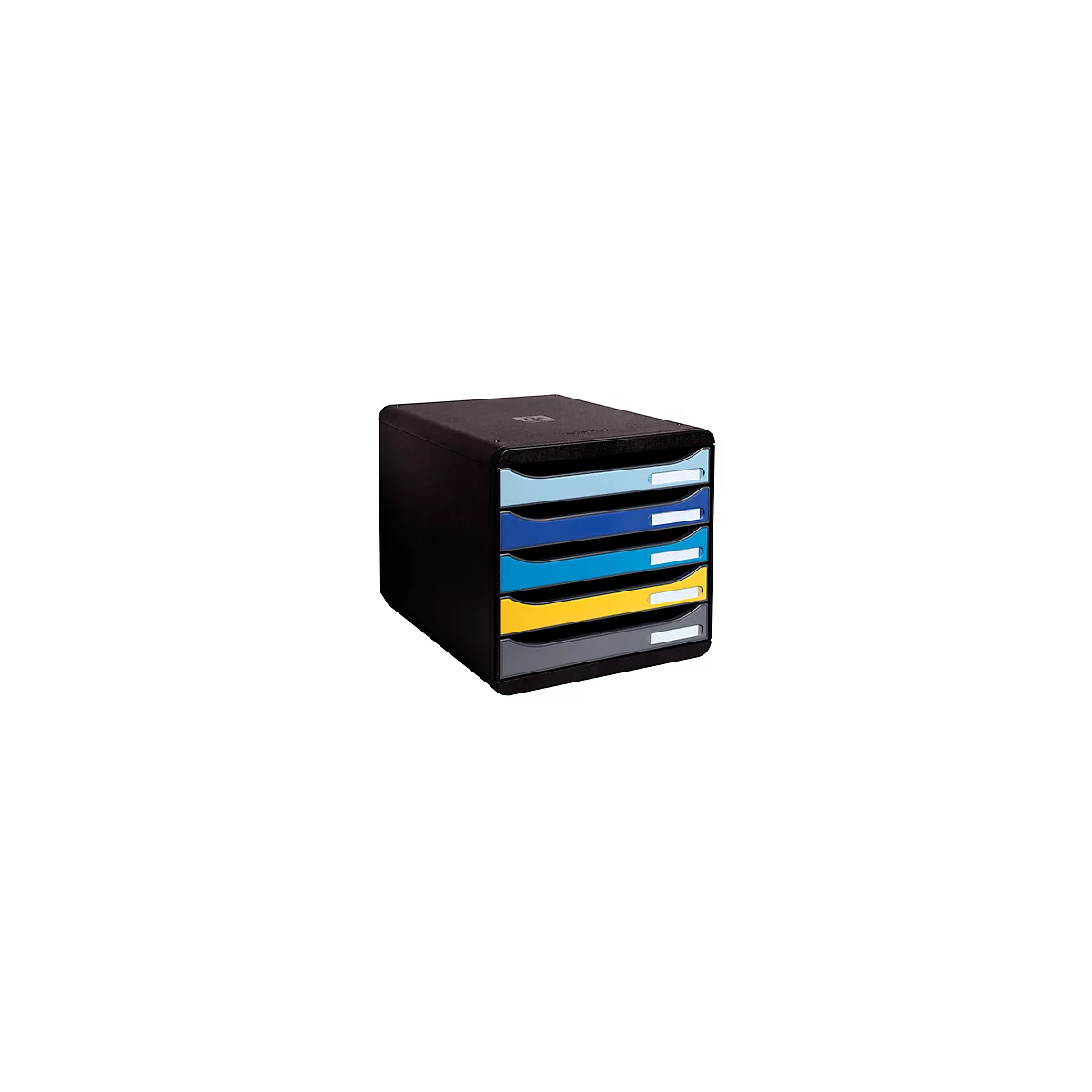 Schubladenbox Exacompta BEE BLUE Big Box, A4+, 5 mehrfarbige & halboffene Schubladen mit Auszugstopp, Griffmulde & Etikettenhalter, Blauer Engel