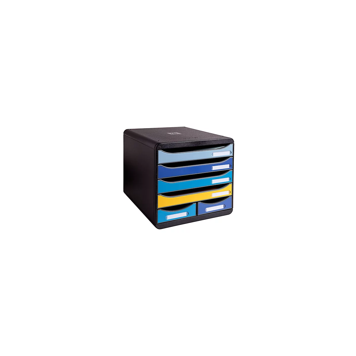 Schubladenbox Exacompta BEE BLUE Big Box Maxi, 4 Schübe für Format A4/A4+ & 2 längliche Schübe, Auszugstopp & Griffmulde, Recycling-Kunststoff, schwarz