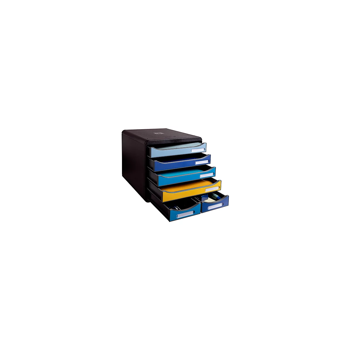 Schubladenbox Exacompta BEE BLUE Big Box Maxi, 4 Schübe für Format A4/A4+ & 2 längliche Schübe, Auszugstopp & Griffmulde, Recycling-Kunststoff, schwarz