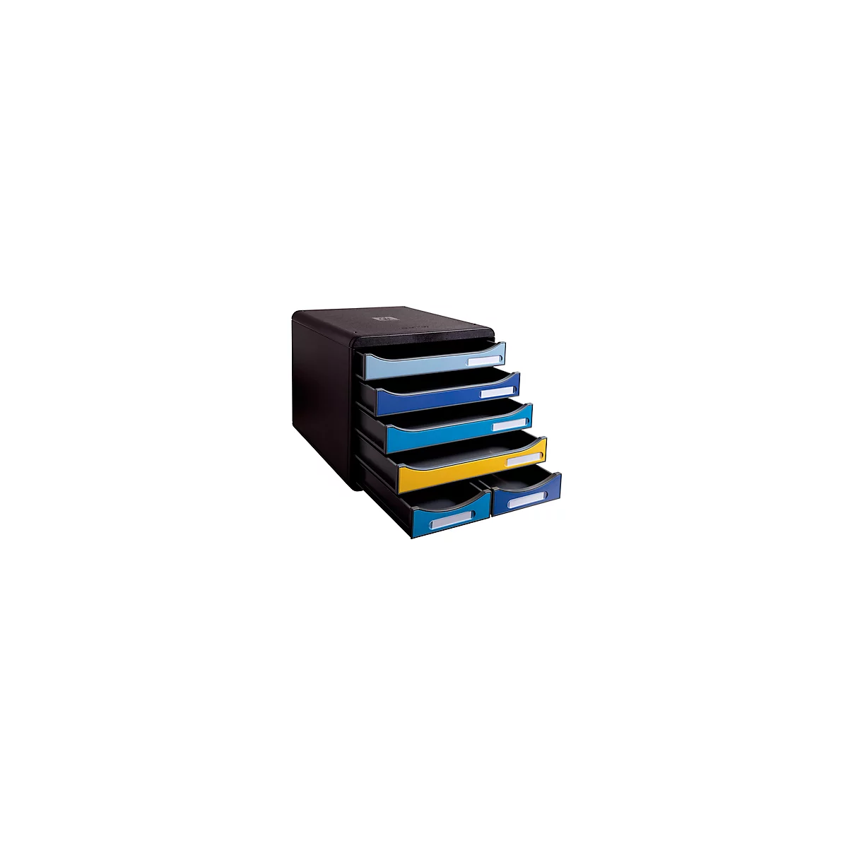 Schubladenbox Exacompta BEE BLUE Big Box Maxi, 4 Schübe für Format A4/A4+ & 2 längliche Schübe, Auszugstopp & Griffmulde, Recycling-Kunststoff, schwarz