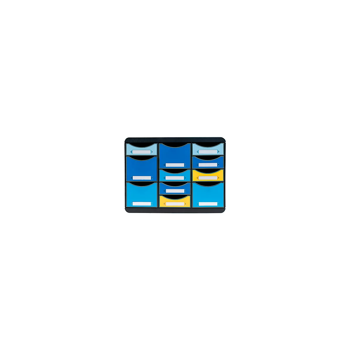 Schubladenbox Exacompta BEE BLUE Store Box Multi, 7 kleine & 4 hohe Schübe mit Auszugstopp & Griffmulde, Kunststoff, schwarz
