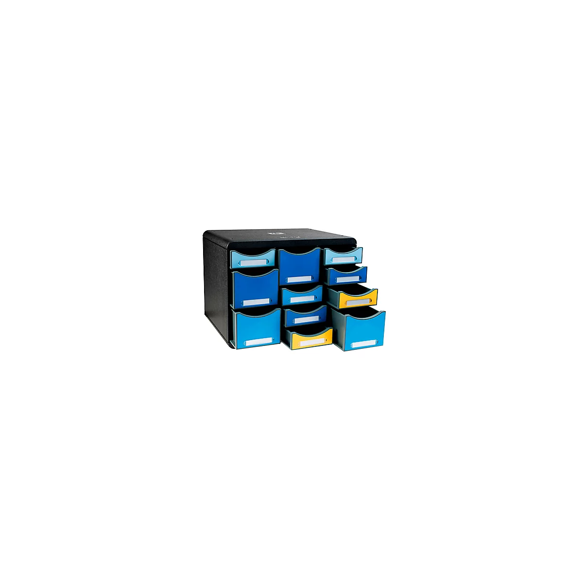 Schubladenbox Exacompta BEE BLUE Store Box Multi, 7 kleine & 4 hohe Schübe mit Auszugstopp & Griffmulde, Kunststoff, schwarz