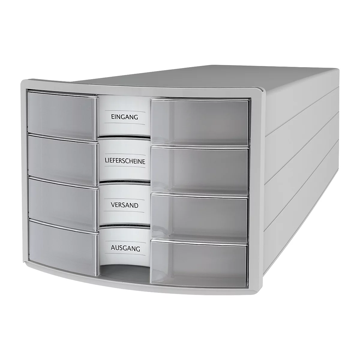 Schubladenbox HAN Impuls 2.0, 4 Schubladen, Format A4, stapelbar, geschlossen, grau/transparent-klar