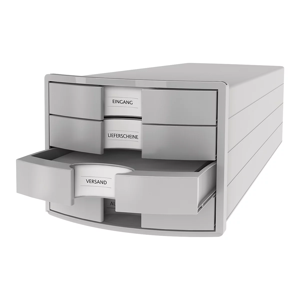 Schubladenbox HAN Impuls 2.0, 4 Schubladen, Format A4, stapelbar, geschlossen, lichtgrau