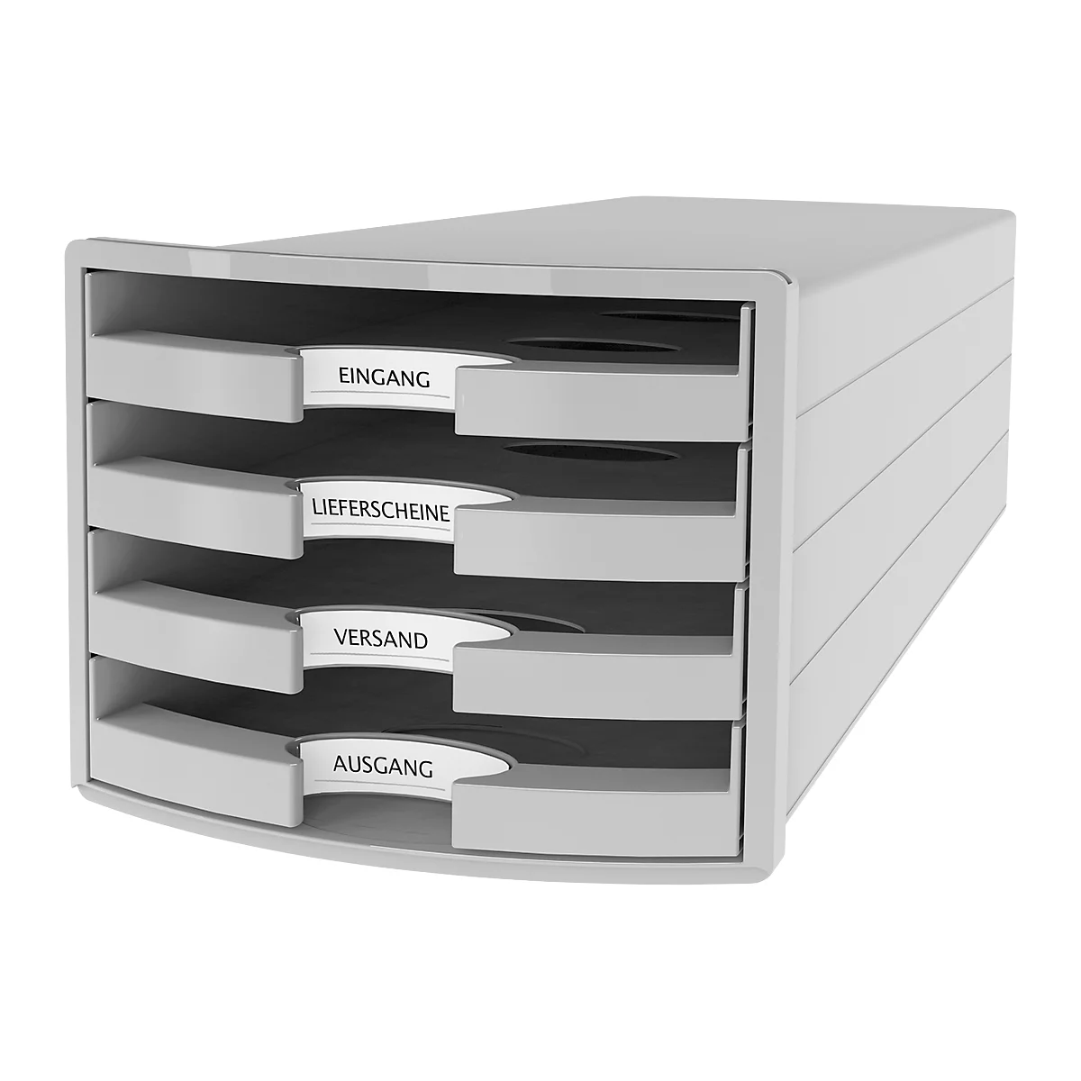 Schubladenbox HAN Impuls 2.0, 4 Schubladen, Format A4, stapelbar, offen, lichtgrau