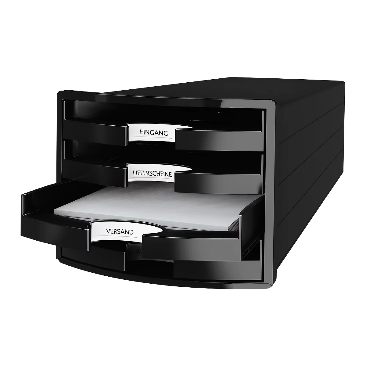 Schubladenbox HAN Impuls 2.0, 4 Schubladen, Format A4, stapelbar, offen, schwarz