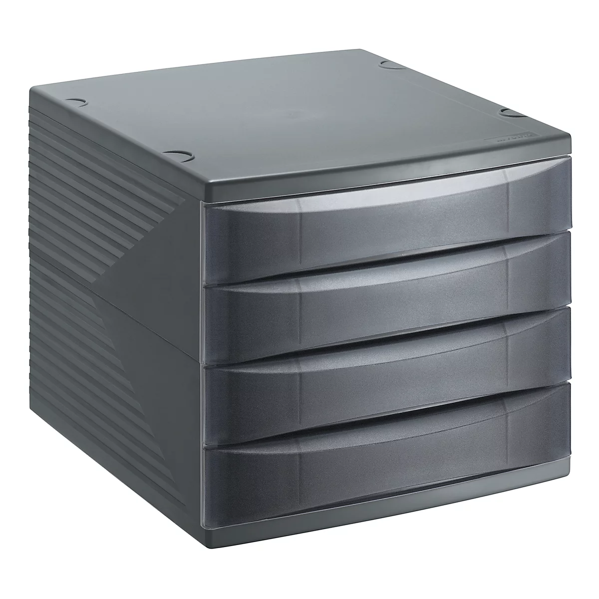 Schubladenbox Rotho QUADRA, 4 geschlossene Schübe im Format A4, Griffmulden, stapelbar, L 330 x B 285 x H 320 mm, Polystyrol, anthrazit