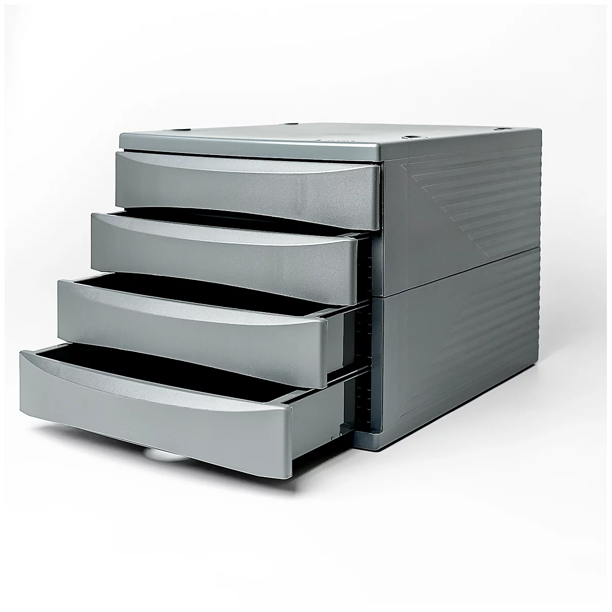 Schubladenbox Rotho QUADRA, 4 geschlossene Schübe im Format A4, Griffmulden, stapelbar, L 330 x B 285 x H 320 mm, Polystyrol, anthrazit