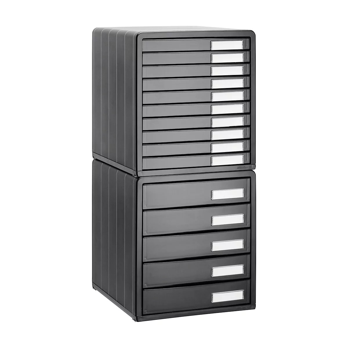 Schubladenbox Rotho TIMELESS, 10 geschlossene Schübe im Format A4, stapelbar, L 345 x B 290 x H 320 mm, Polystyrol, anthrazit