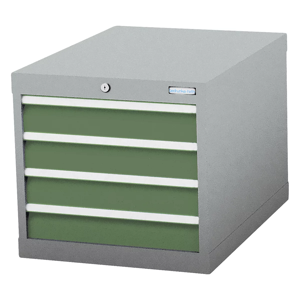 Schubladenschrank Bedrunka+Hirth, 4 Schübe, abschliessbar, bis 1500 kg, B 555 x T 736 x H 519 mm, Stahlblech