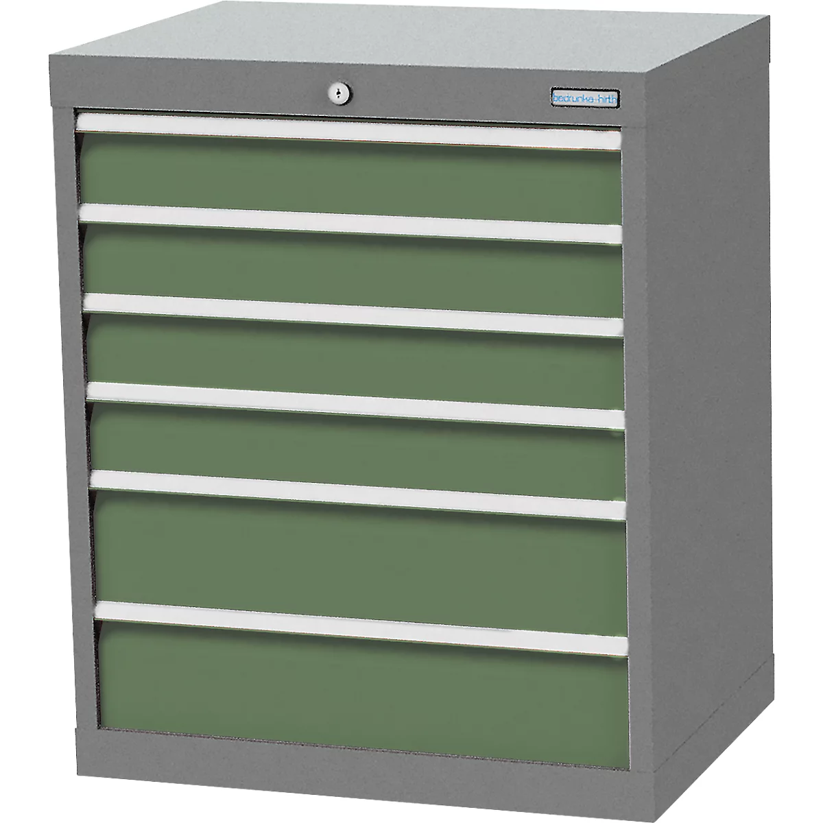 Schubladenschrank Bedrunka+Hirth, 6 Schübe, abschliessbar, bis 1200 kg, B 680 x T 500 x H 819 mm, Stahlblech