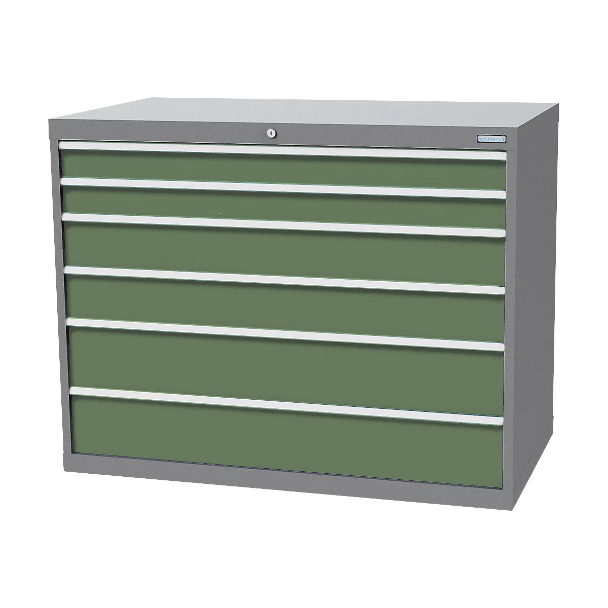 Schubladenschrank Bedrunka+Hirth, 6 Schübe, abschliessbar, bis 1500 kg, B 1305 x T 736 x H 1019 mm, Stahlblech