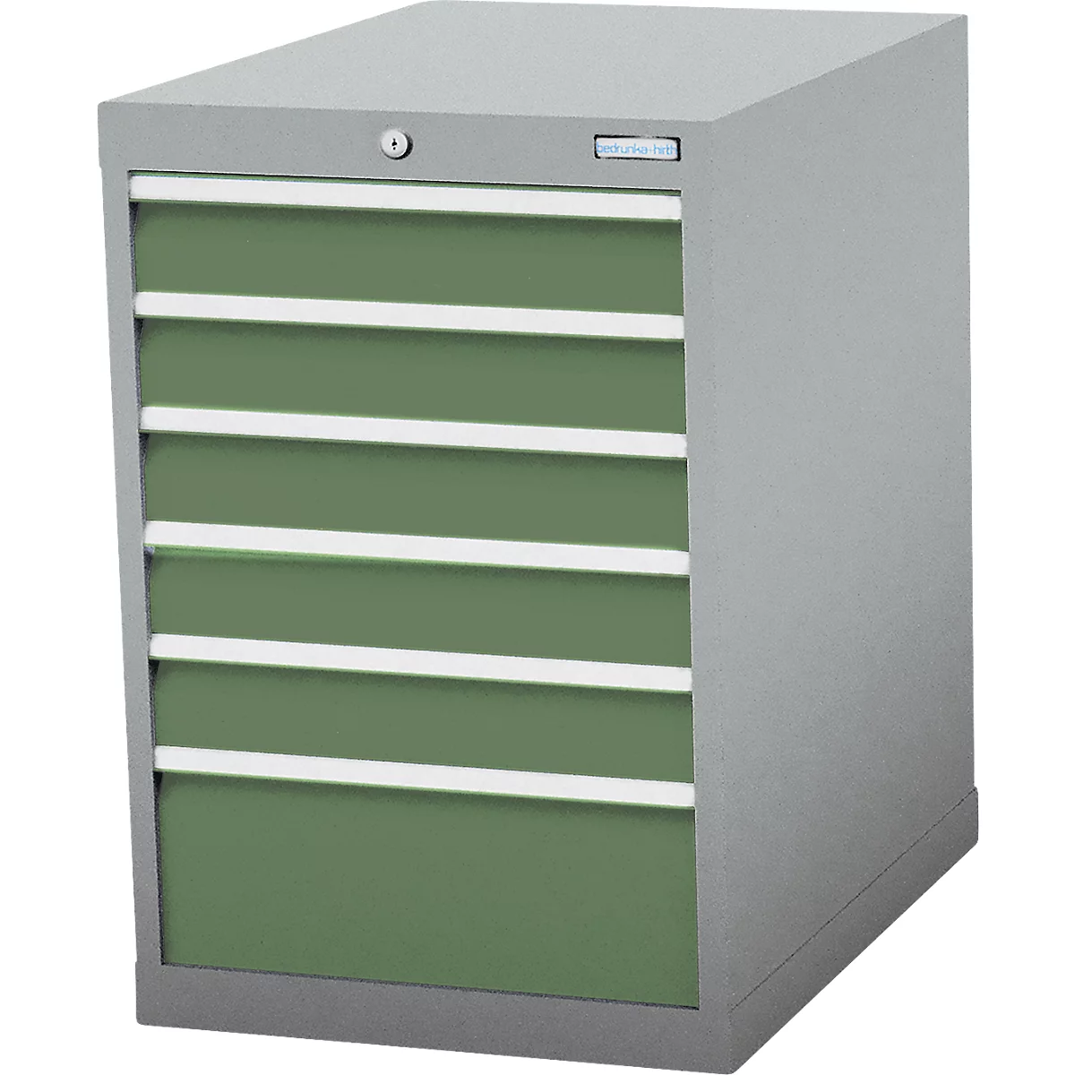 Schubladenschrank Bedrunka+Hirth, 6 Schübe, abschliessbar, bis 1500 kg, B 555 x T 736 x H 819 mm, Stahlblech