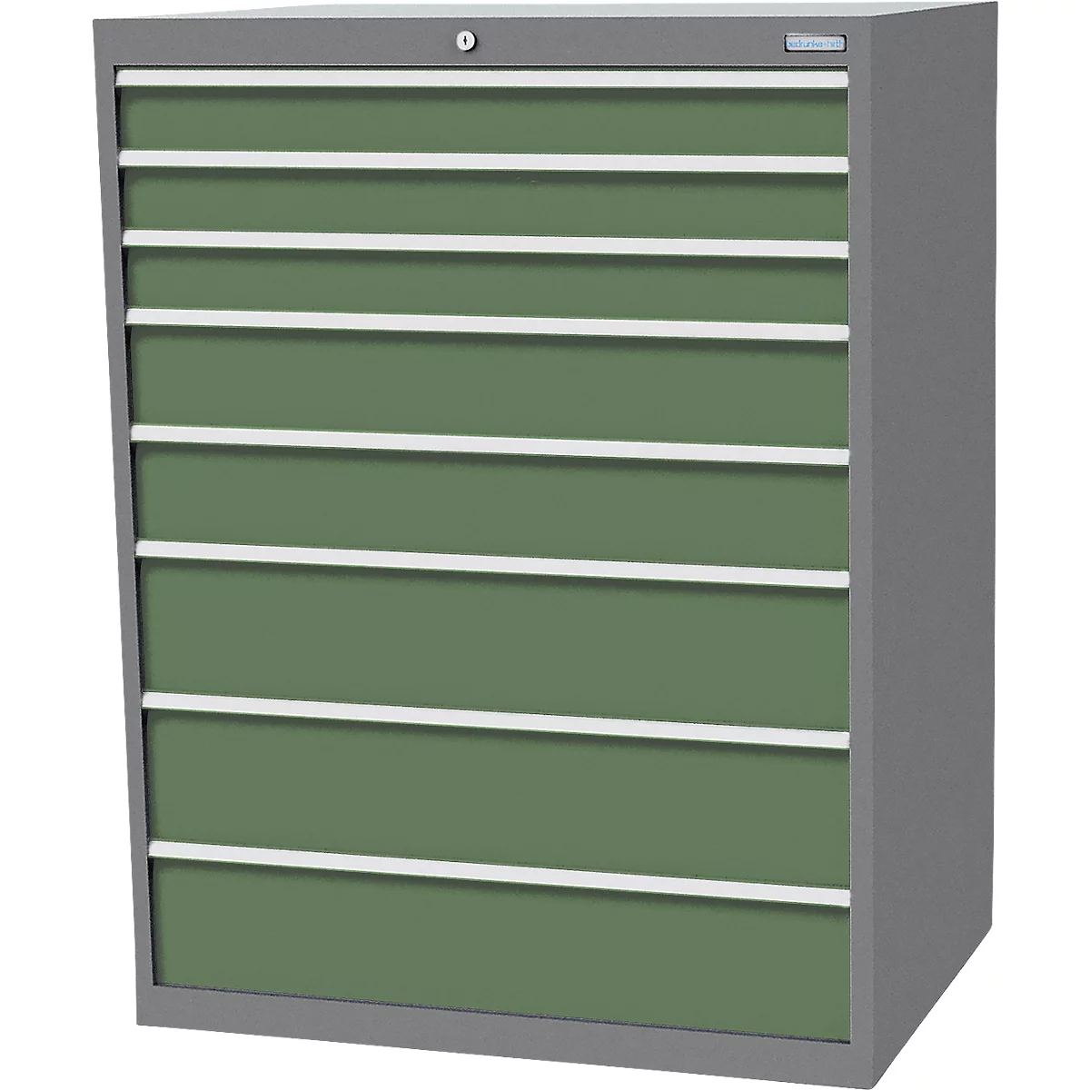 Schubladenschrank Bedrunka+Hirth, 8 Schübe, abschliessbar, bis 1500 kg, B 1305 x T 736 x H 1319 mm, Stahlblech