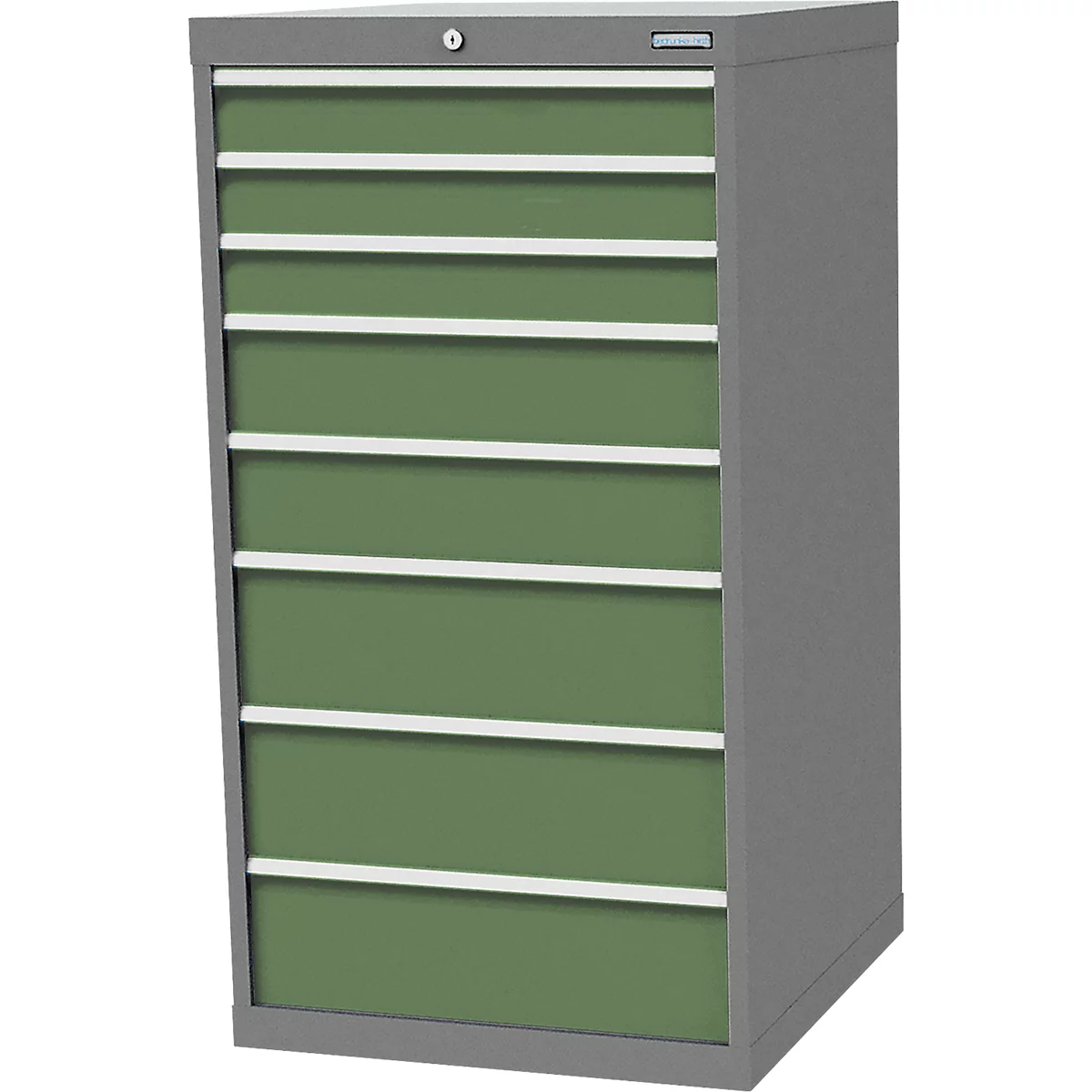 Schubladenschrank Bedrunka+Hirth, 8 Schübe, abschliessbar, bis 1500 kg, B 705 x T 736 x H 1319 mm, Stahlblech