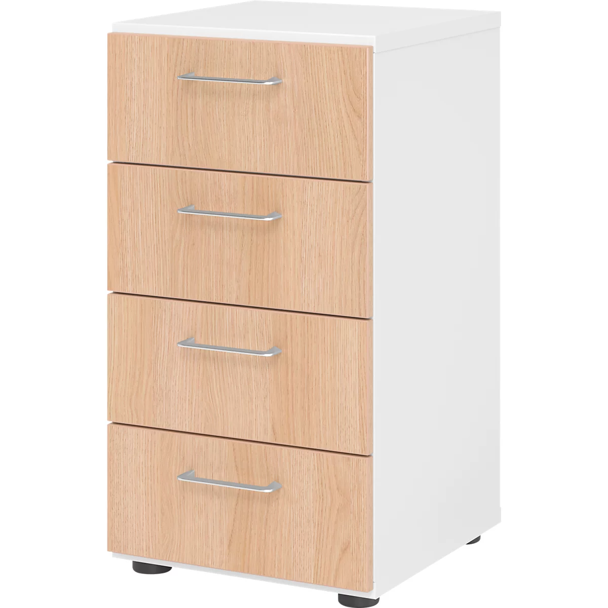 Schubladenschrank Breno, 4 Schübe, Metallgriffe, B 400 x T 420 x H 748 mm, weiß/Eiche